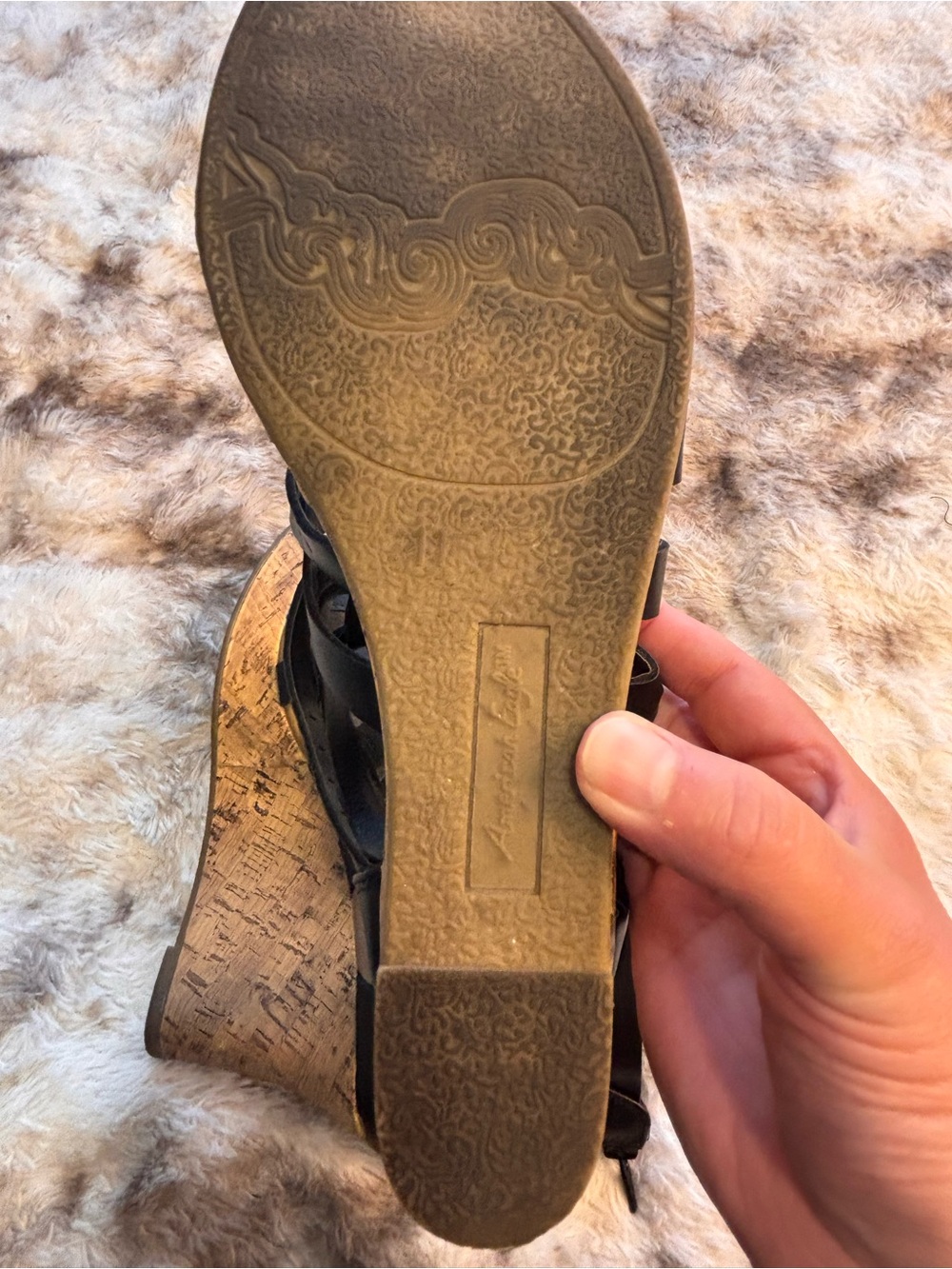 American Eagle Outfitters Black Multi-Strap Cork Wedge Sandals - Picture 6 of 6